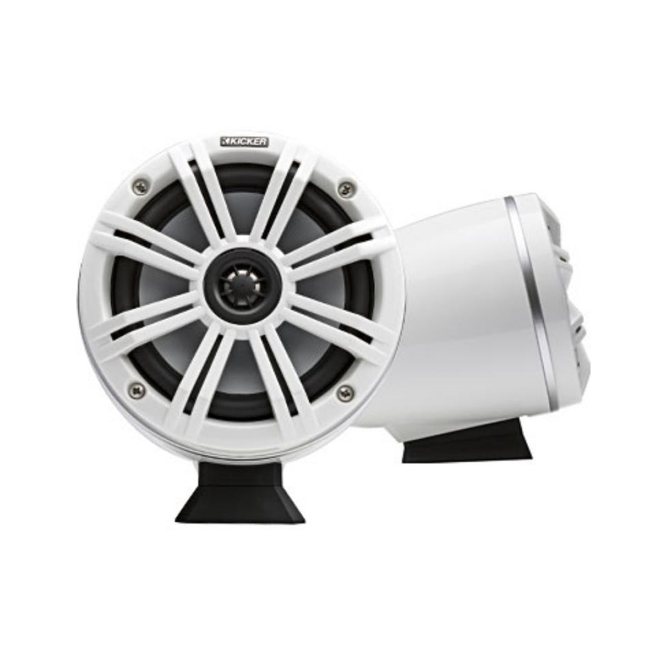Kicker KMFC65W, KMFC65 (165mm) Flat-Mount Marine Cans with 45KM654L speaker pair; white grill on white can (46KMFC65W)
