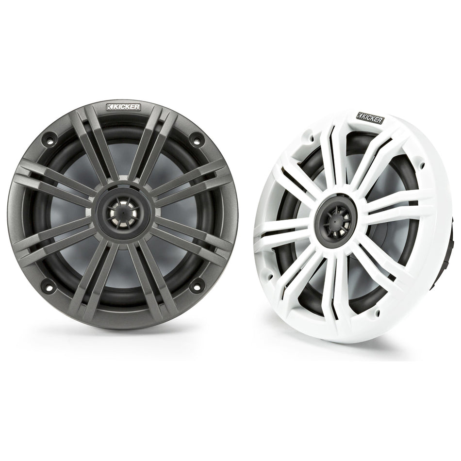 Kicker KM654, KM 6.5" Marine Coaxial Speakers w/ 3/4" (20mm) Tweeters, 4-Ohm, Charcoal and White Grilles (45KM654)