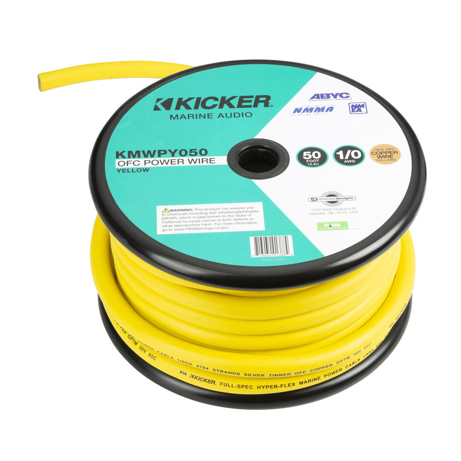 Kicker KMWPY050, Marine 1/0 AWG Power Wire, 50Ft, Yellow (47KMWPY050)