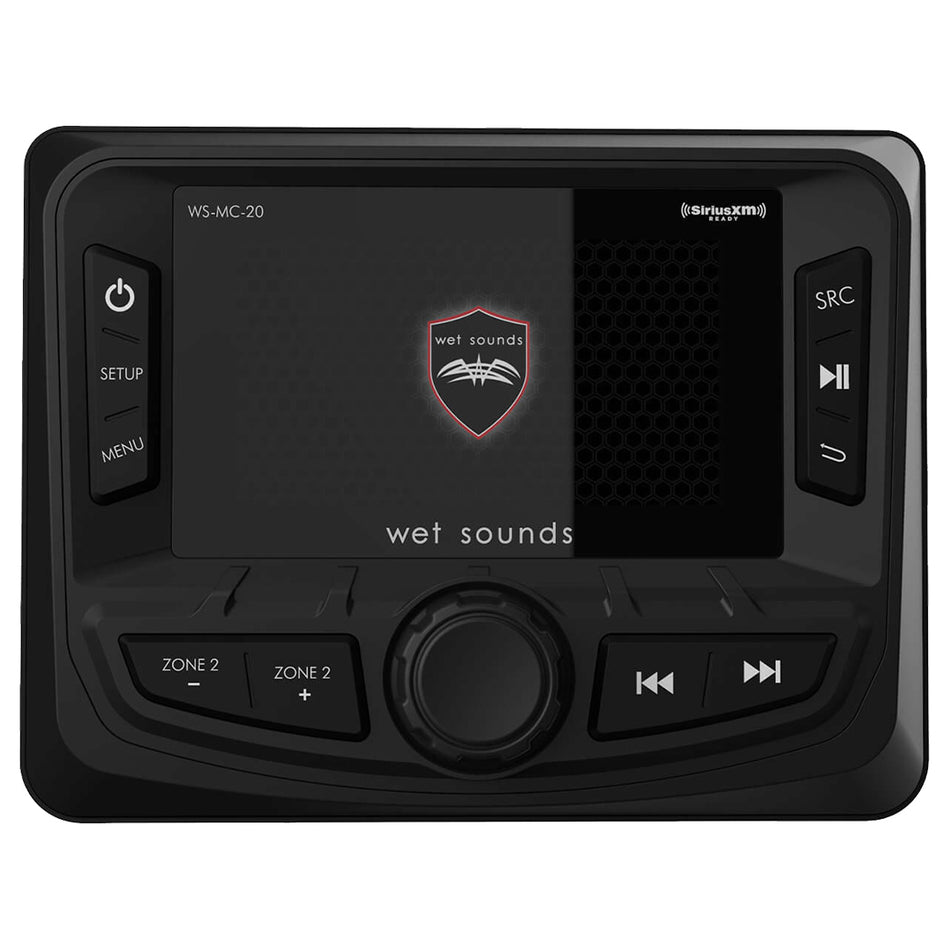 Wet Sounds WS-MC-20, 2 Zone Marine Source Unit with AM/FM/WB Tuner, Bluetooth Audio Streaming, SXM Ready, and NMEA 2000 Connectivity