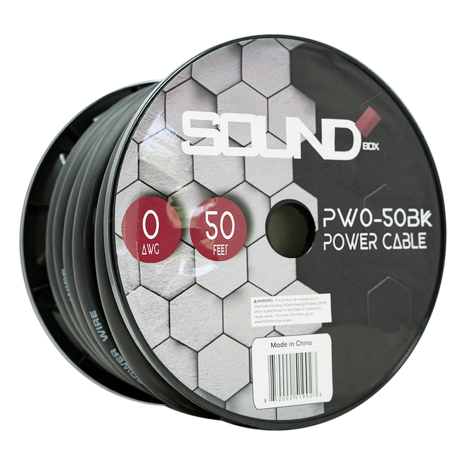 SoundBox PW0-50BK, 0 Gauge 50' Copper Amplifier Power / Ground Wire Spool, Black