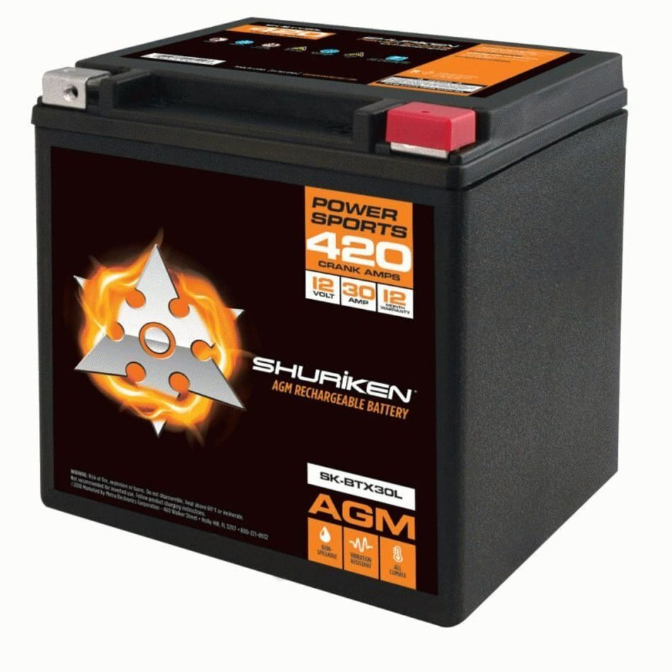 Shuriken SK-BTX30L, 420 Crank AMPS 30AMP Hours AGM Battery