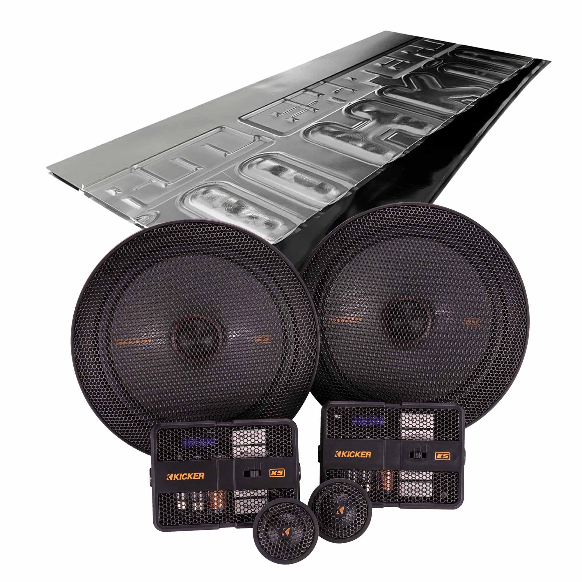 Kicker KSS6704, KS Series 6.75" 2-Way 4 Ohm Component Speakers + Damping Kit Bundle