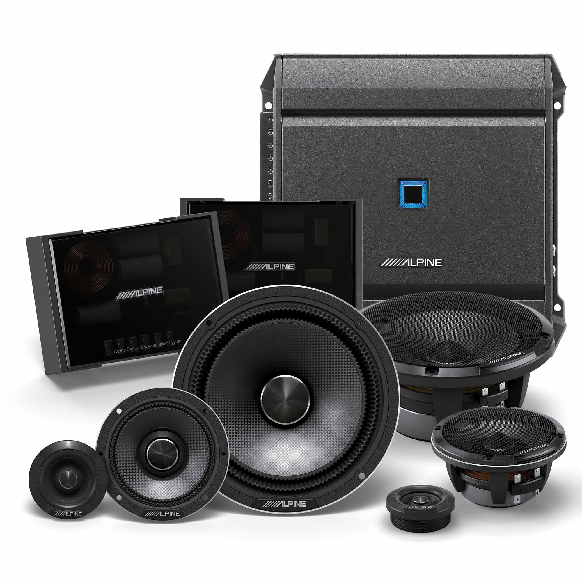 Alpine HDZ-653S, Status Series Hi-Res 6.5" 3-Way Coaxial Speakers + S-A32F 320W 4-Channel Amplifier Bundle