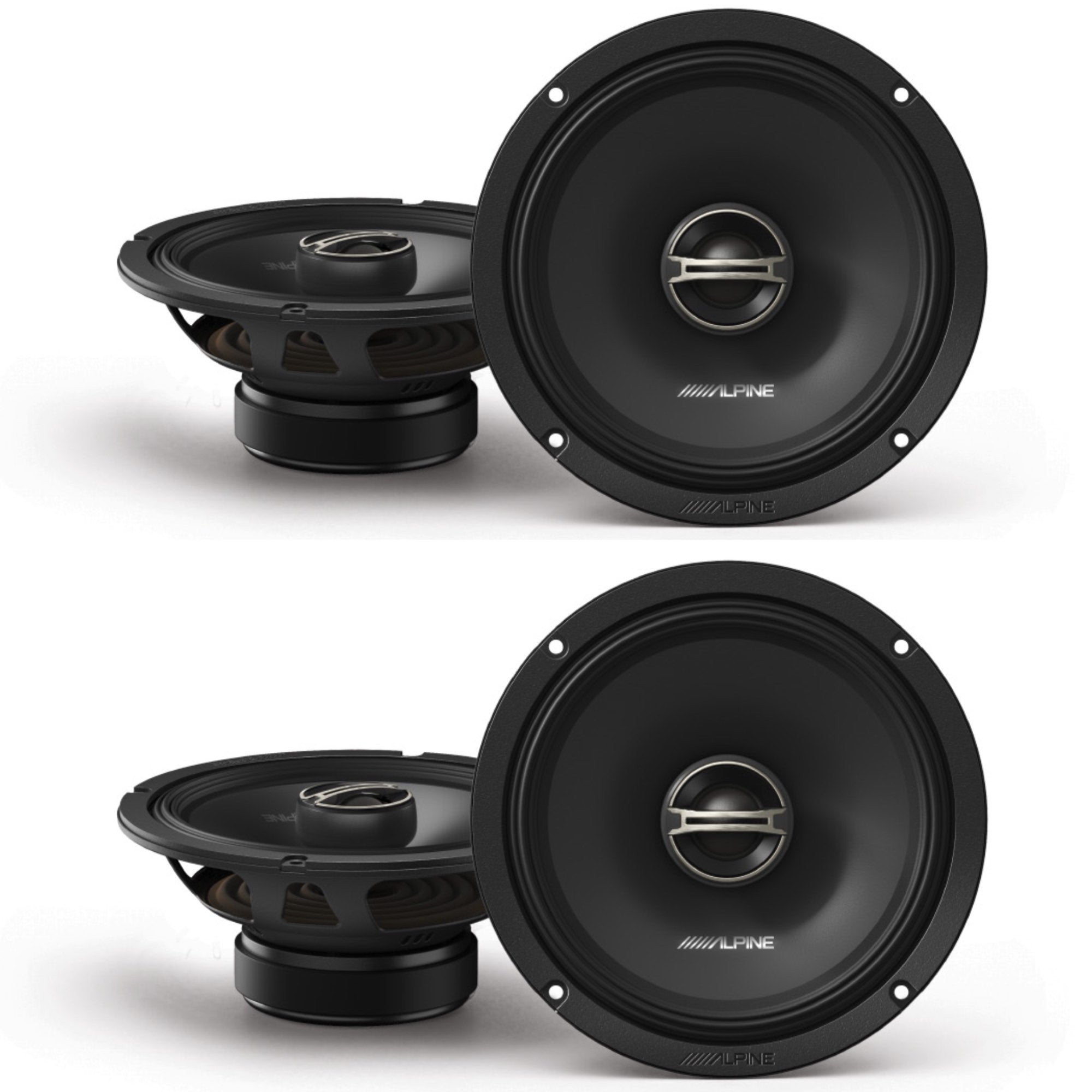 Alpine DM-65-G 6.5" 2-Way Coaxial Speakers with Grille bundle, 4 Speakers
