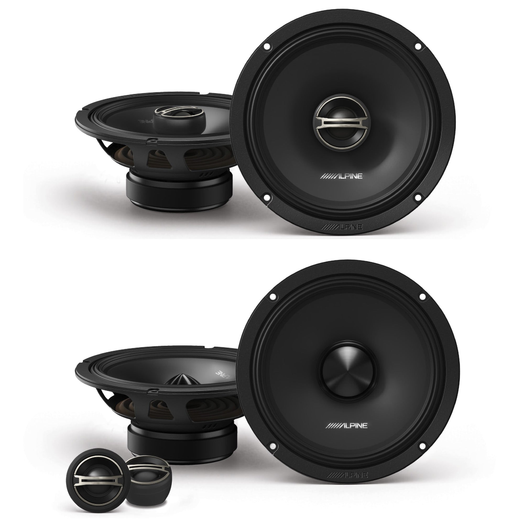 Alpine DM-65-G Coaxial and DM-65C-G Component 6.5" Speakers with Grille Bundle