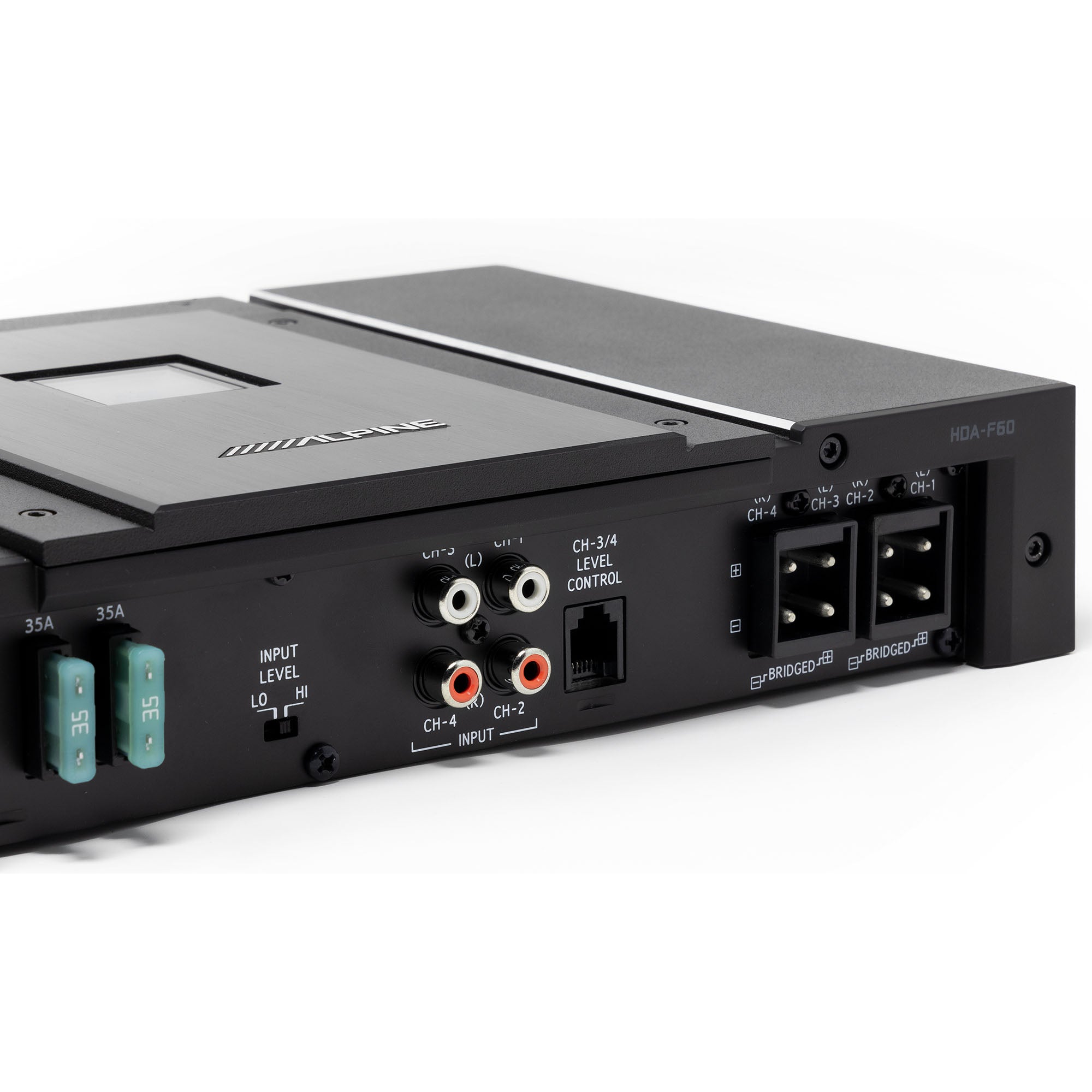 Alpine HDA-F60 Status Series Hi-Res 4 Channel Amplifier, 480W with AudioControl LC2i 2 Channel Line-Output Converter and AccuBASS Bundle