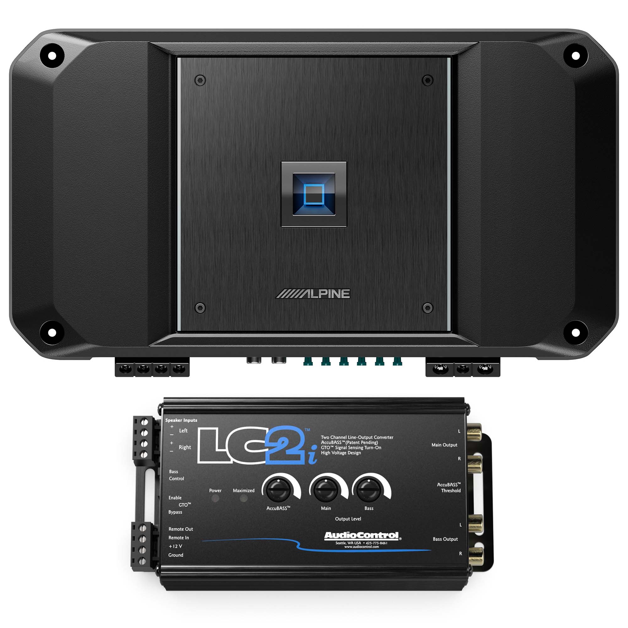 Alpine R2-A150M R Series Mono Class D Subwoofer Amplifier 1500W with AudioControl LC2i 2 Channel Line-Output Converter with AccuBASS Bundle