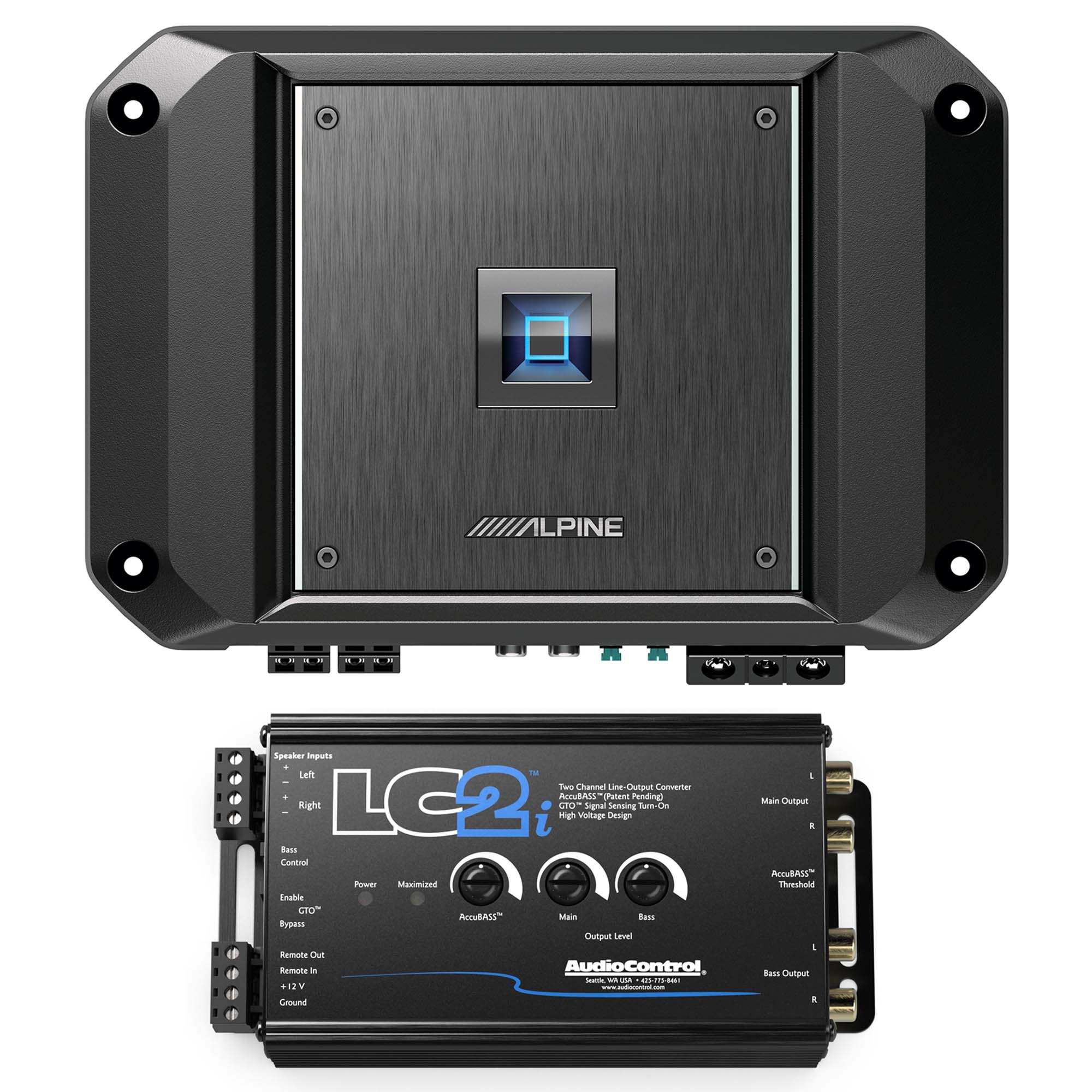 Alpine R2-A60F R Series 4-Channel Class D Amplifier 600W with AudioControl LC2i 2 Channel Line-Output Converter with AccuBASS Bundle
