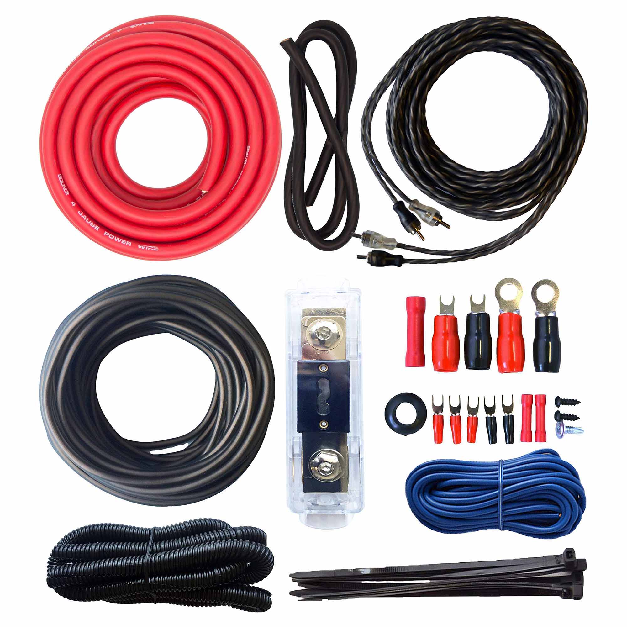 Alpine R2-A75M R Series Mono Class D Subwoofer Amplifier 750W with SoundBox TCK4 4 Gauge OFC Complete 4 GA Copper Amplifier Install Wiring Kit Bundle