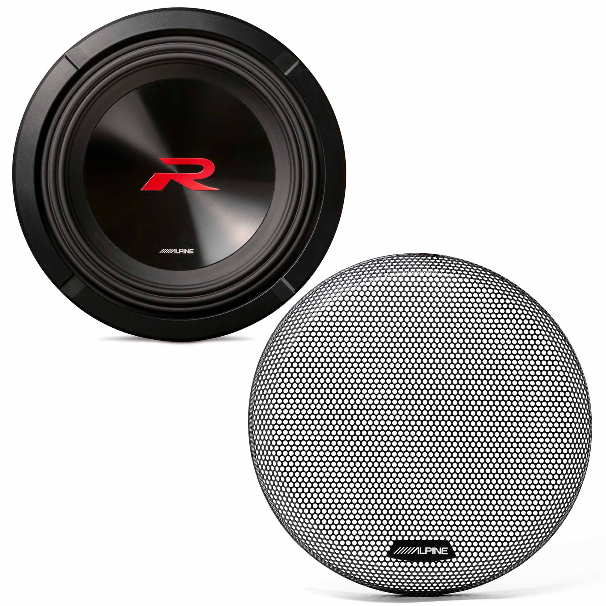 Alpine R2-W10D4 R Series 10 Dual 4-Ohm Subwoofer with Alpine KTE-10G.3 10 Subwoofer Grille for Select Alpine Subwoofers Bundle