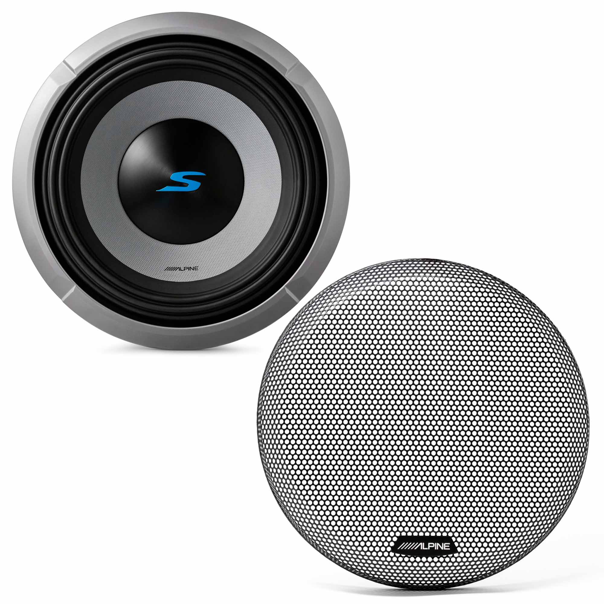 Alpine S2-W10D4 S Series 10 Dual 4-Ohm Subwoofer 1800W with Alpine KTE-10G.3 10 Subwoofer Grille for Select Alpine Subwoofers Bundle