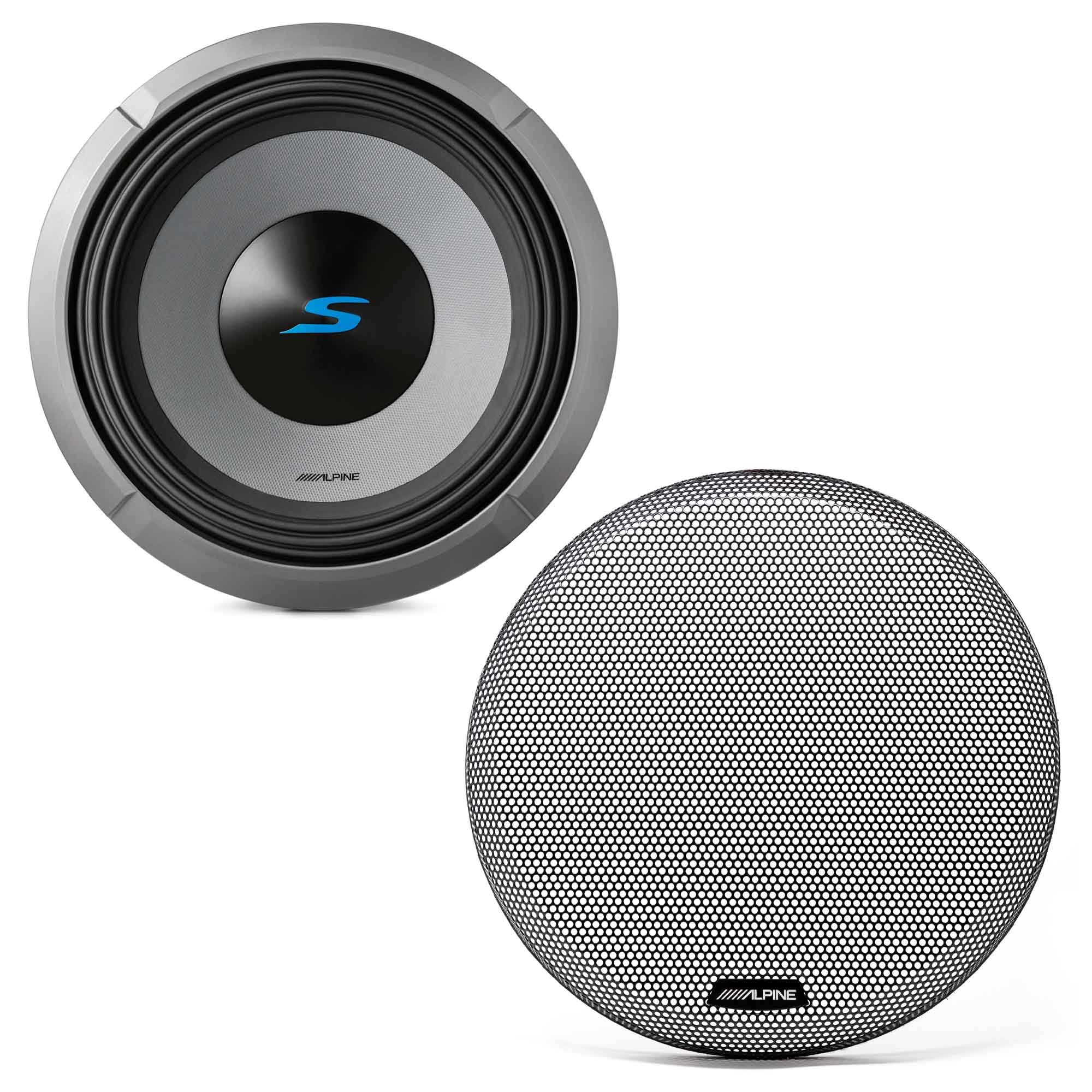 Alpine S2-W8D2 S Series 8 Dual 2-Ohm Subwoofer 900W with Alpine KTE-8G.3 8-Inch Grille for Select Apline Subwoofer Bundle