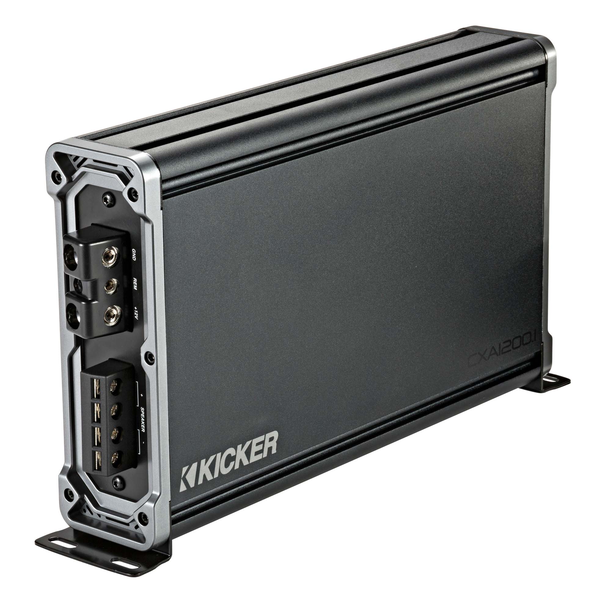 Kicker 46CXA12001 Mono Class D Subwoofer Amplifier (1200W) and SoundBox 4 Gauge Amp Wiring Kit (5000W) – Complete Car Audio Installation, KickEQ Bass Boost, 24dB Subsonic Filter, ANL Fuse Holder