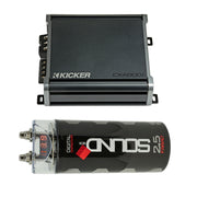 Kicker 46CXA8001 800W CX Series Mono Class D Subwoofer Amplifier + SoundBox SCAP2D 2.5F Digital Capacitor Bundle – One‑Ohm Stable, Variable 12dB Crossover, KickEQ Bass Boost, 2500W Peak