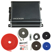 Kicker 46CXA8001 800W CX Series Mono Class D Subwoofer Amplifier + SoundBox T4AW-R 4 Gauge Amp Kit Bundle – One‑Ohm Stable, Variable 12dB Crossover, KickEQ Bass Boost, 4500W Installation Kit
