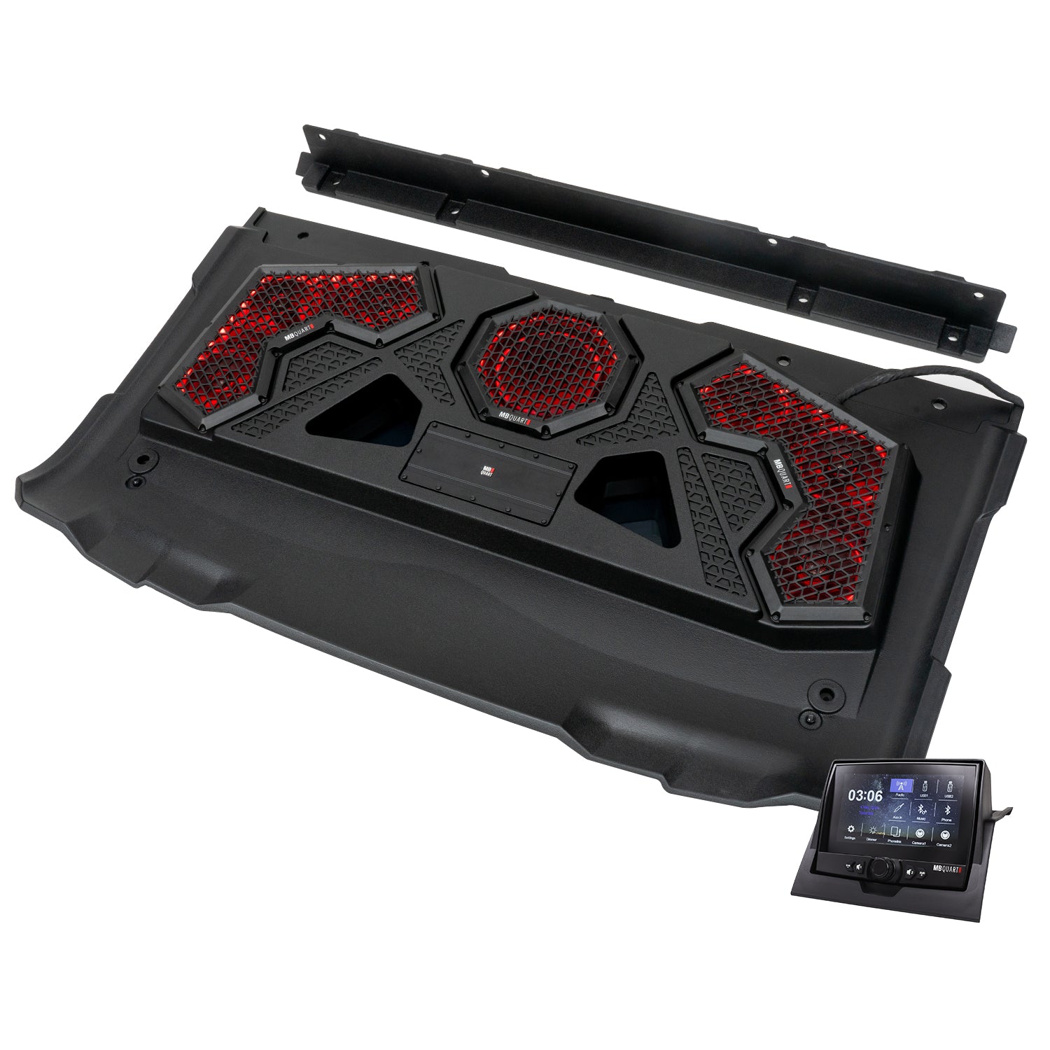 MB Quart MBQRT2-S7R, Polaris RZR Trail Audio Roof with 7" LED Source Unit and 32 Inch Light Bar
