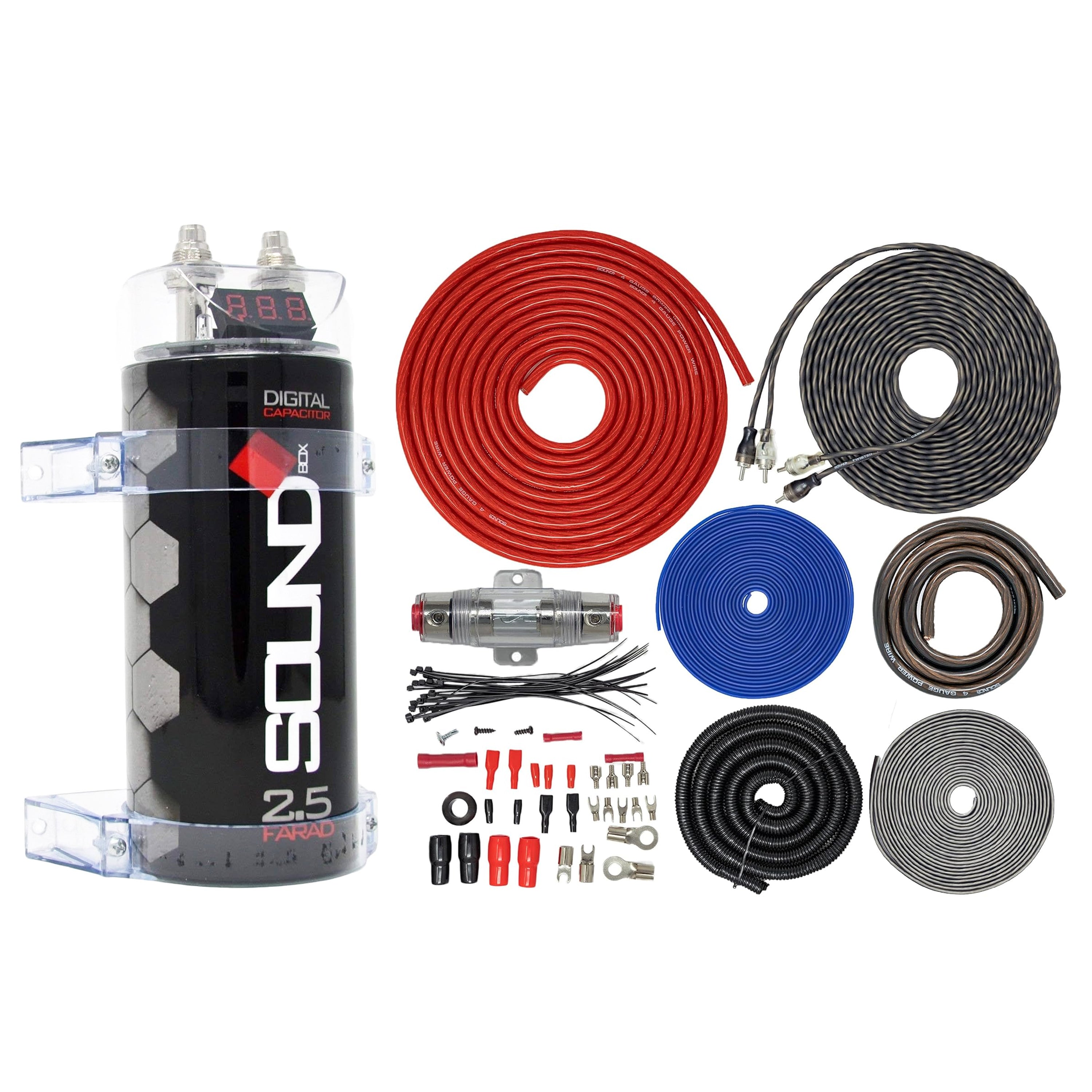 SoundBox 4 Gauge CCA Amplifier Install Wiring Amp Kit & 2.5 Farad Capacitor