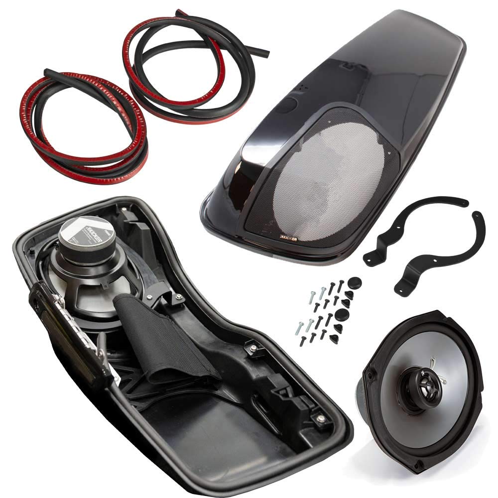 Kicker HDBL69VB, 2014-Newer Harley Davidson Left and Right Bag Lid kit w/ 6x9 Speakers and Harness in Vivid Black (46HDBL69VB)