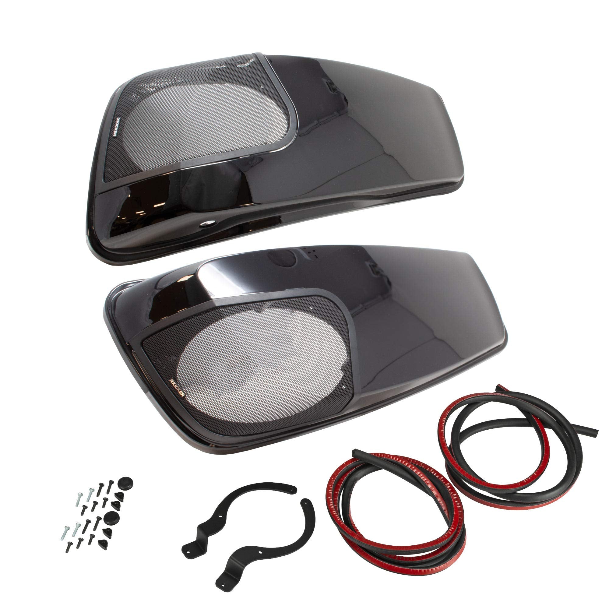 Kicker HDBL69VB, 2014-Newer Harley Davidson Left and Right Bag Lid kit w/ 6x9 Speakers and Harness in Vivid Black (46HDBL69VB)