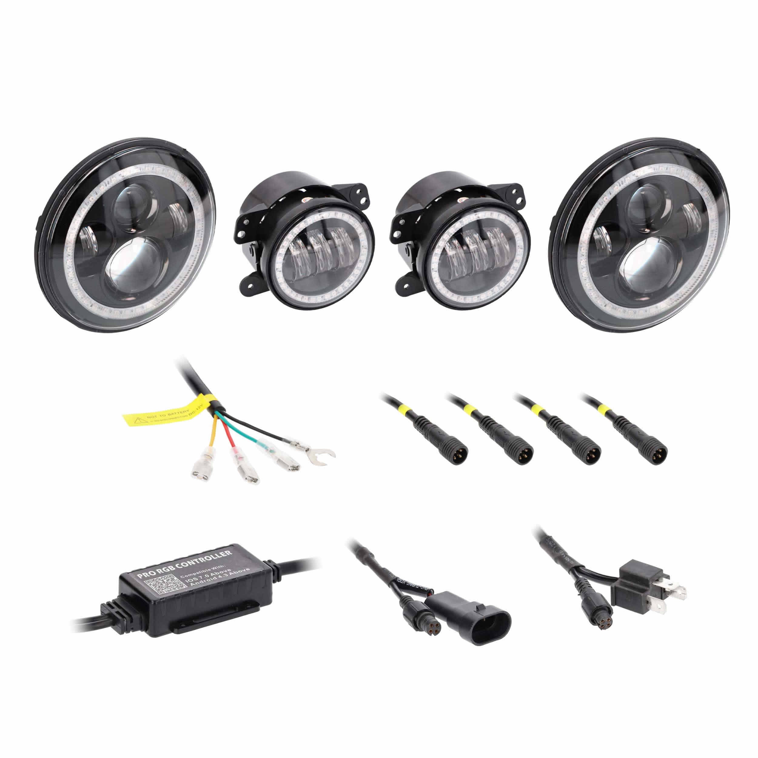 Metra JP-707RGBKT, Chasing Halo LED 7" Headlights & 4" Fog Lights w/Controller