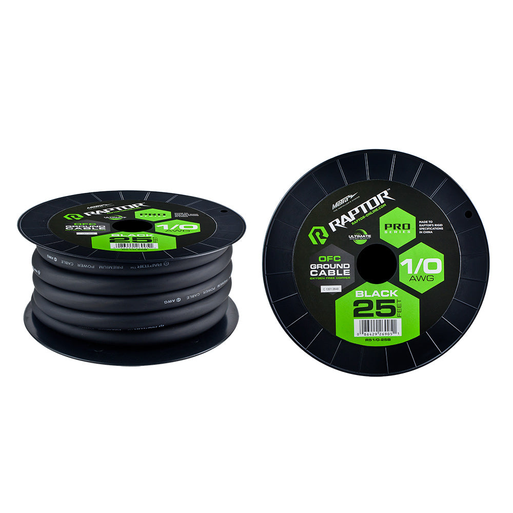 Raptor R51-0-25B, Wire 1/0ga 25' Black OFC