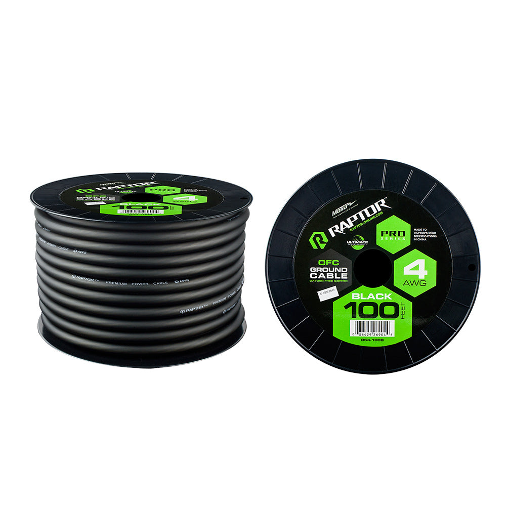 Raptor R5BK4-100, Wire 4ga 100' Black OFC