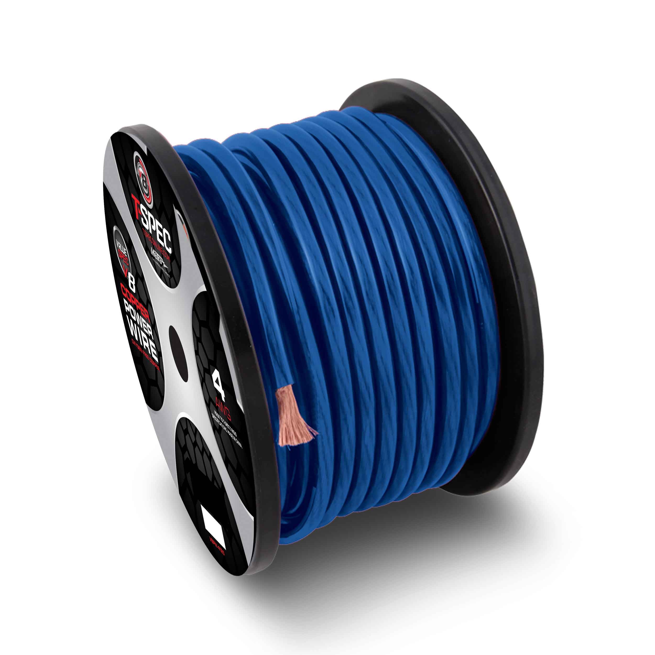T-Spec V8GT4B-100, Wire 4ga 100' Blue