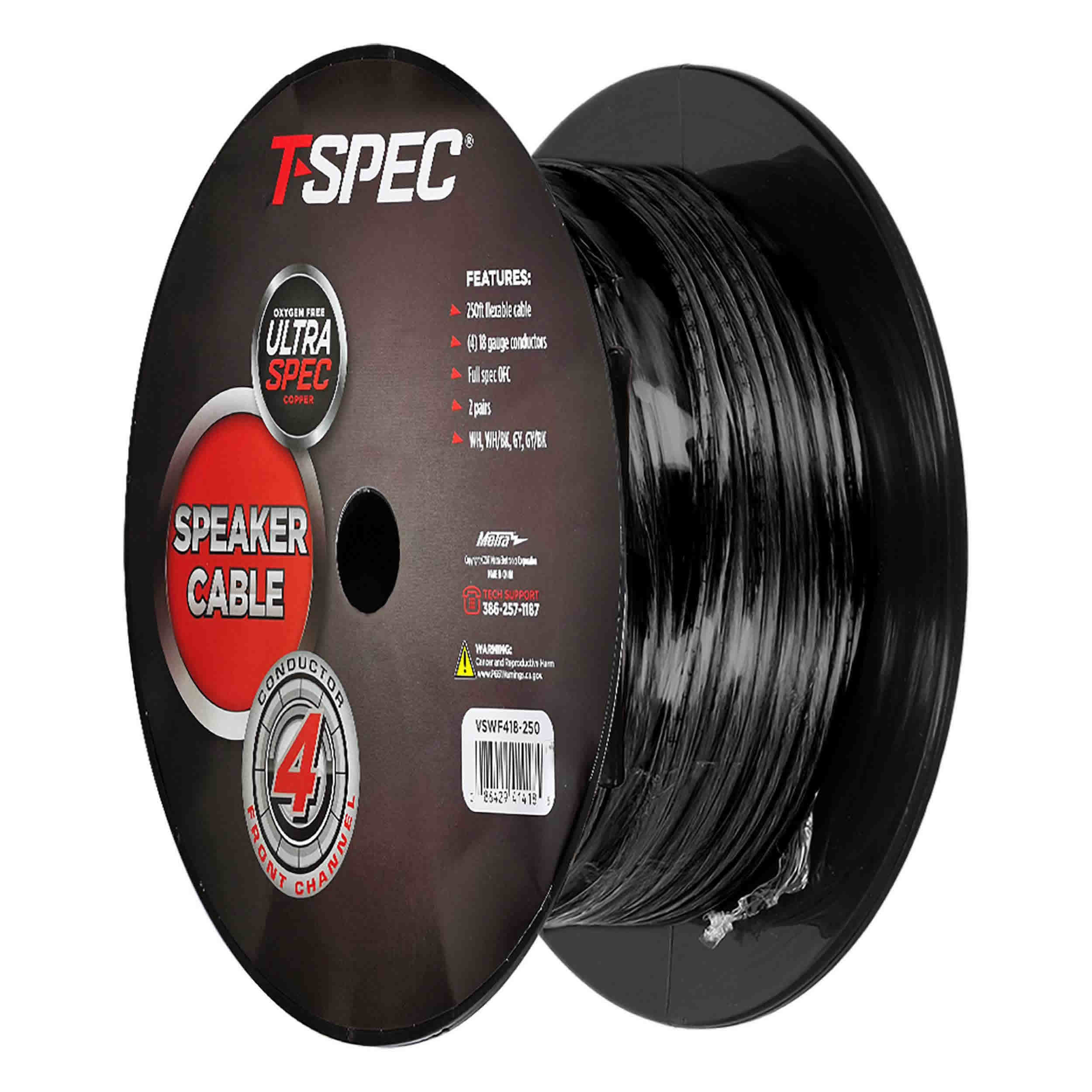 T-Spec VSWF418-250, Front Ch Wire 250' 18ga 4Con