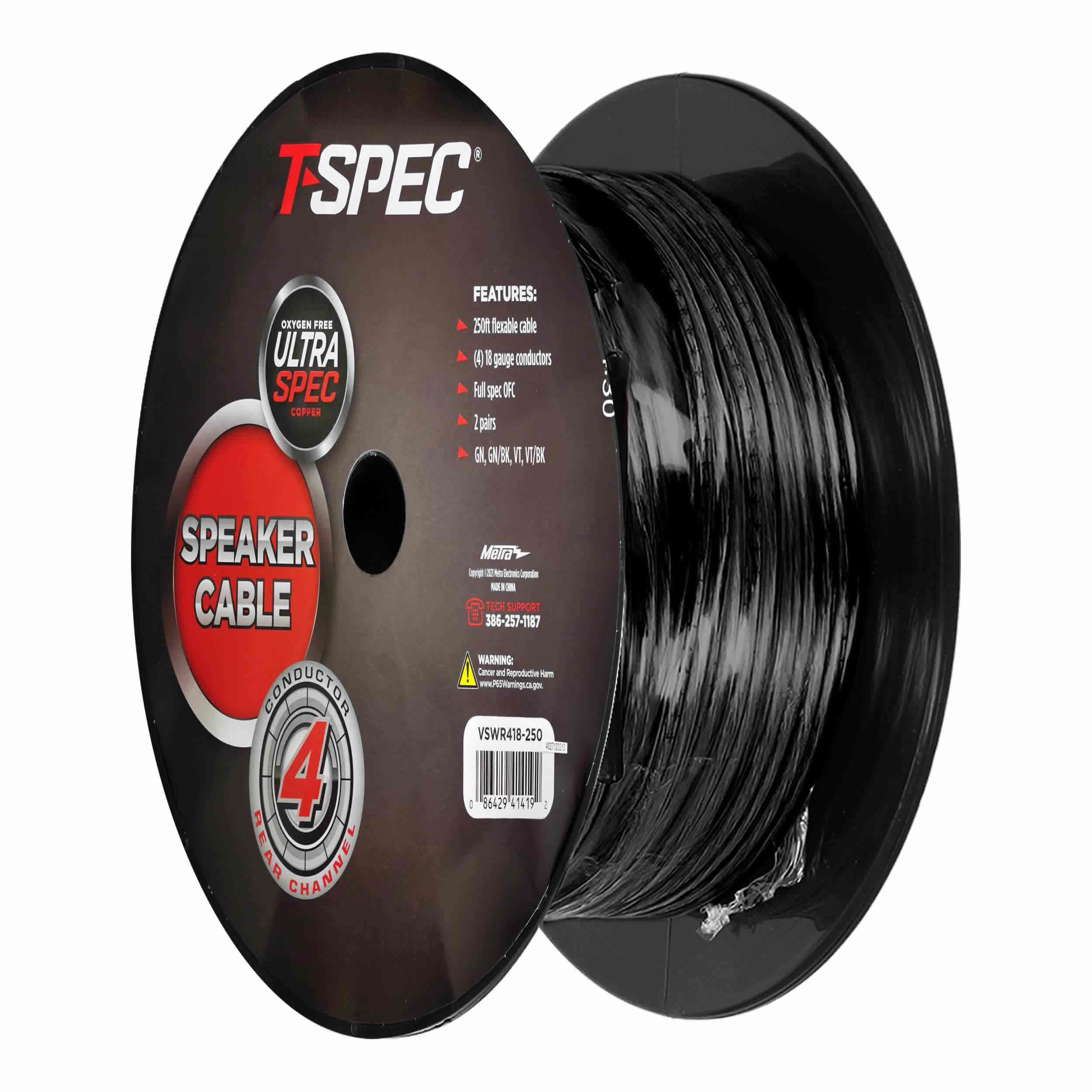 T-Spec VSWR418-250, Rear Ch Wire 250' 18ga 4Con