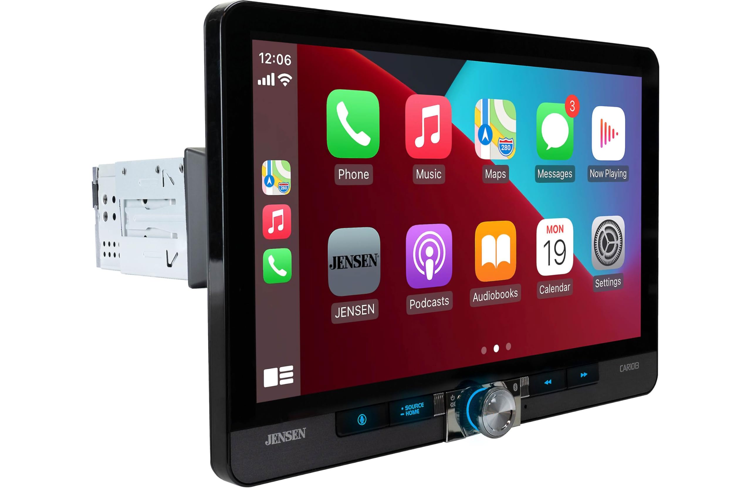 Jensen CAR1013, 10.1" Floating Screen Touchscreen Double DIN Digital Multimedia Receiver w/ Wireless Apple CarPlay & Android Auto