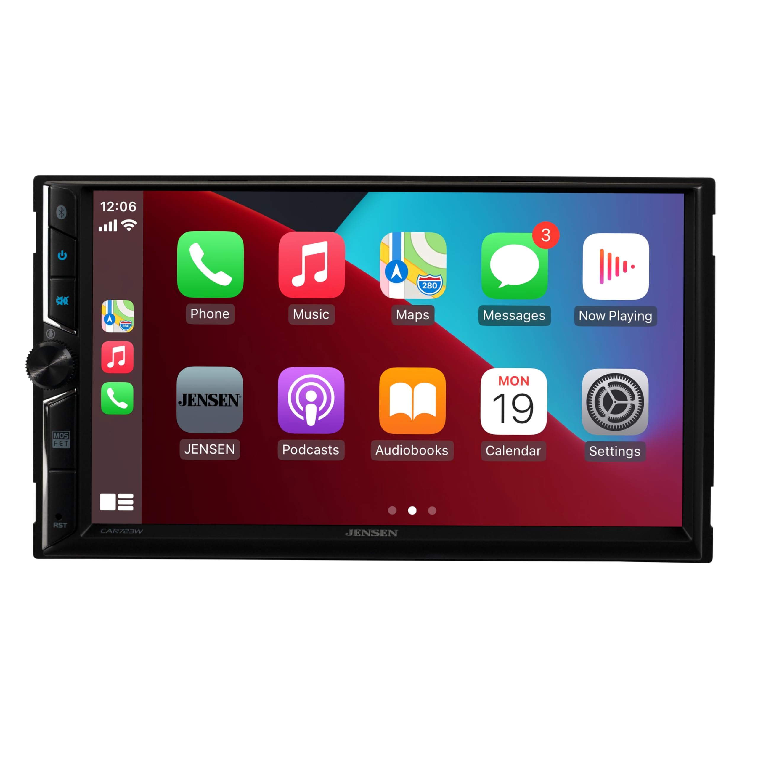 Jensen CAR723W, 7" Touchscreen Double DIN Digital Multimedia Receiver w/ Wireless Apple CarPlay & Android Auto