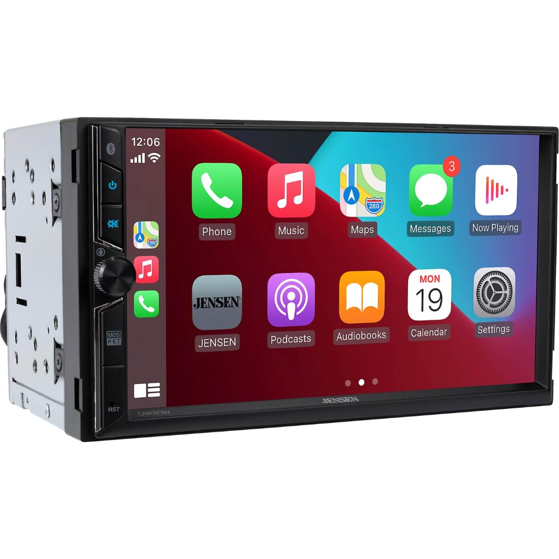 Jensen CAR723W-BC, 7" Touchscreen Double DIN Digital Multimedia Receiver w/ Wireless Apple CarPlay & Android Auto - Includes Backup Camera