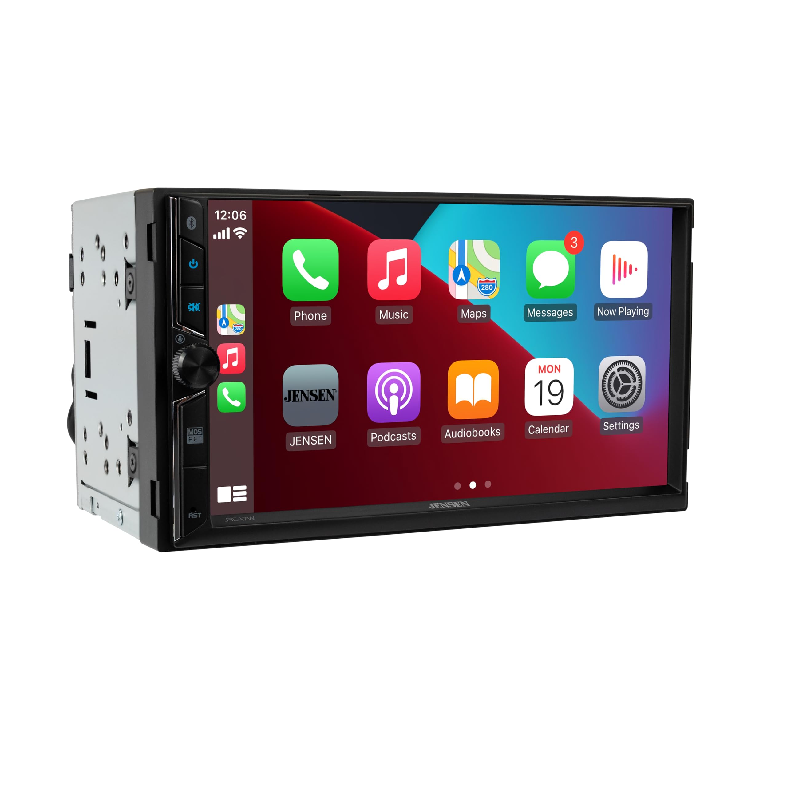 Jensen CAR813, 8" Floating Screen Touchscreen Double DIN Digital Multimedia Receiver w/ Wireless Apple CarPlay & Android Auto