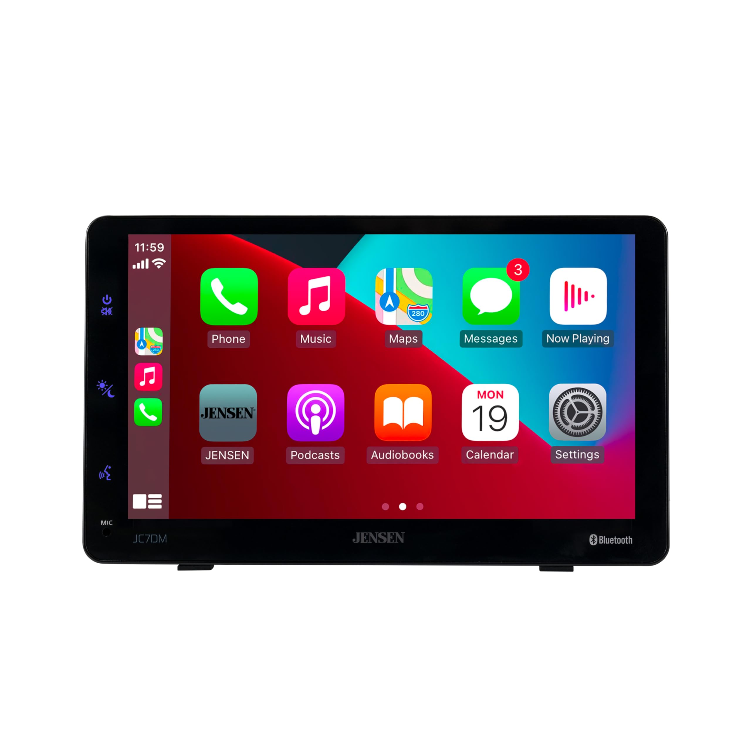 Jensen JC7DM, 7" Dash Mount Digital Multimedia Receiver w/ Wireless Apple CarPlay & Android Auto