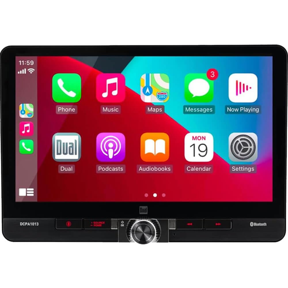 Dual DCPA1013, 10.1" Floating Screen Touchscreen Double DIN Digital Multimedia Receiver w/ Wireless Apple CarPlay & Android Auto