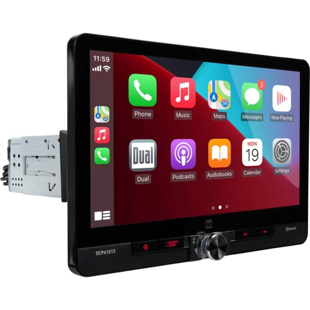 Dual DCPA1013, 10.1" Floating Screen Touchscreen Double DIN Digital Multimedia Receiver w/ Wireless Apple CarPlay & Android Auto