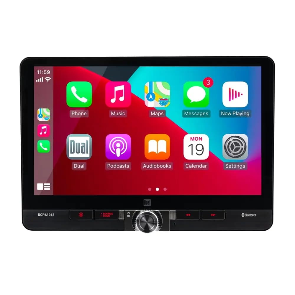 Dual DCPA1013, 10.1" Floating Screen Touchscreen Double DIN Digital Multimedia Receiver w/ Wireless Apple CarPlay & Android Auto