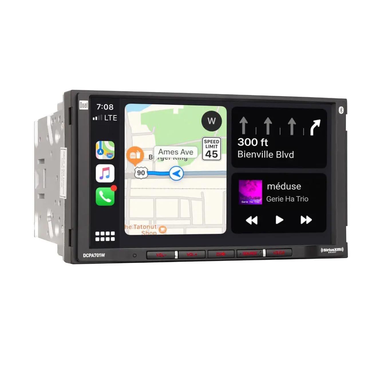 Dual DCPA701-4, 7" Touchscreen Double DIN Digital Multimedia Receiver w/ Apple CarPlay & Android Auto