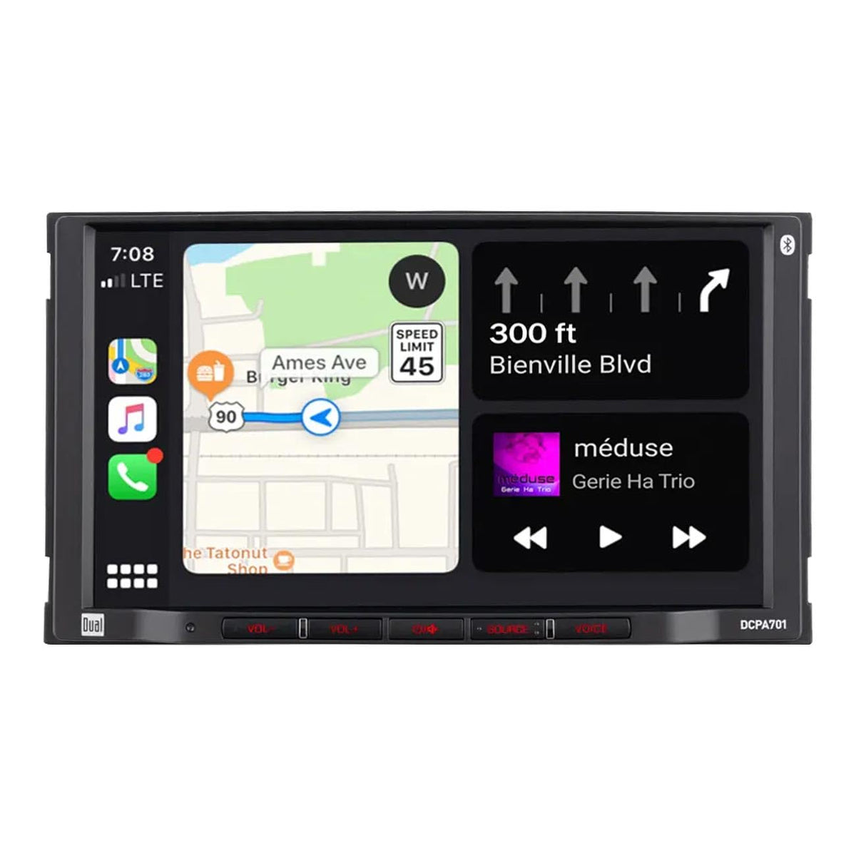 Dual DCPA701-4, 7" Touchscreen Double DIN Digital Multimedia Receiver w/ Apple CarPlay & Android Auto