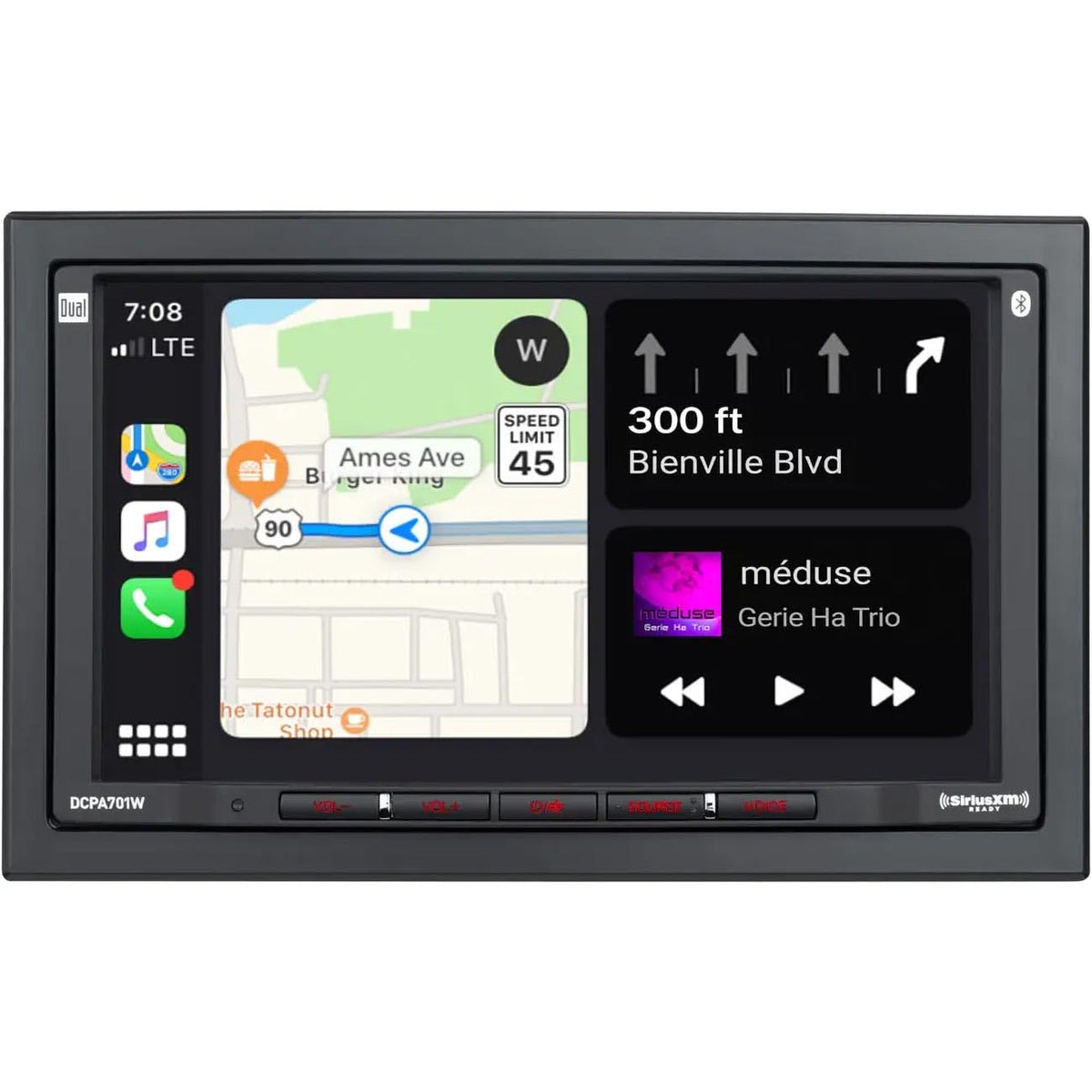 Dual DCPA701-4, 7" Touchscreen Double DIN Digital Multimedia Receiver w/ Apple CarPlay & Android Auto