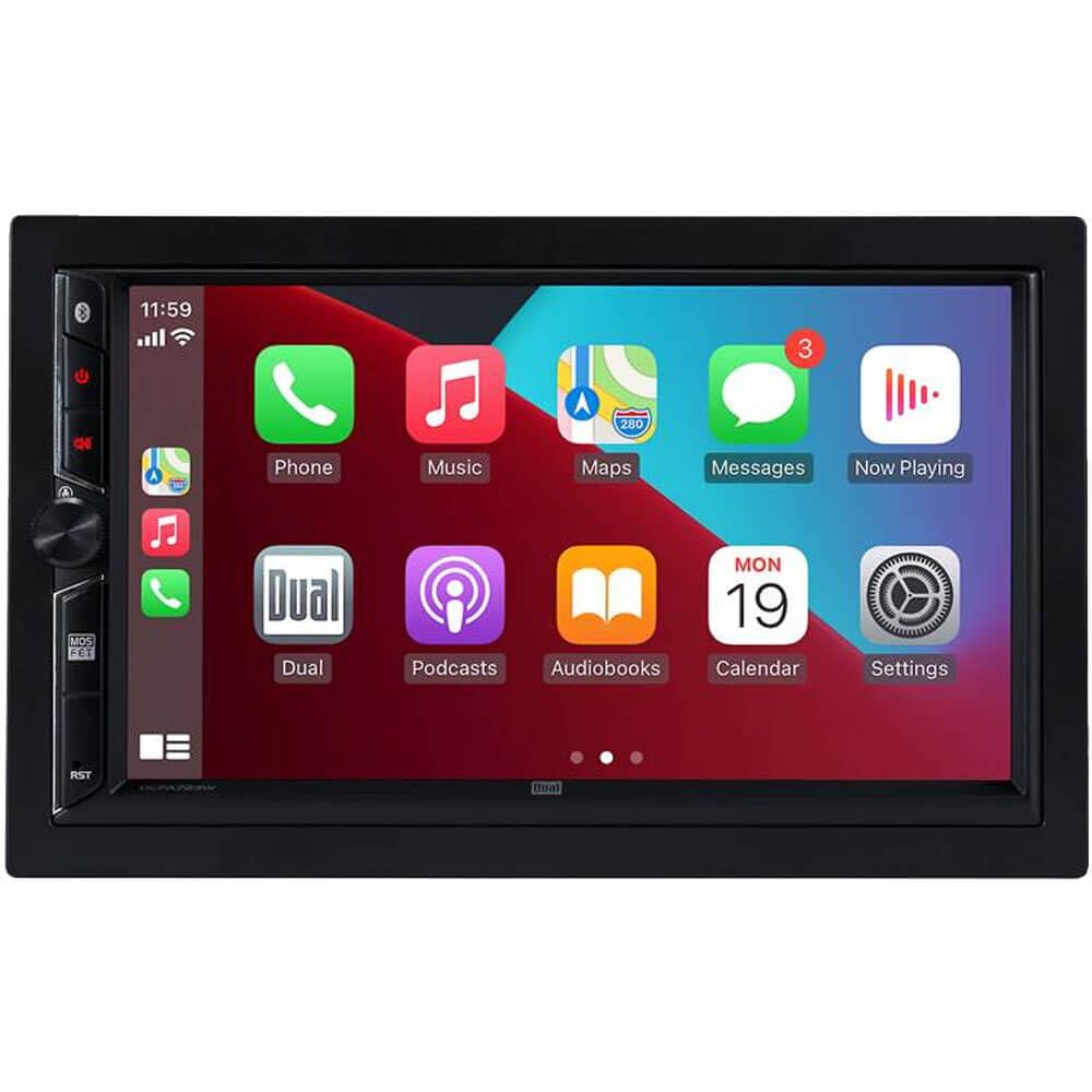 Dual DCPA723W, 7" Touchscreen Double DIN Digital Multimedia Receiver w/ Wireless Apple CarPlay & Android Auto