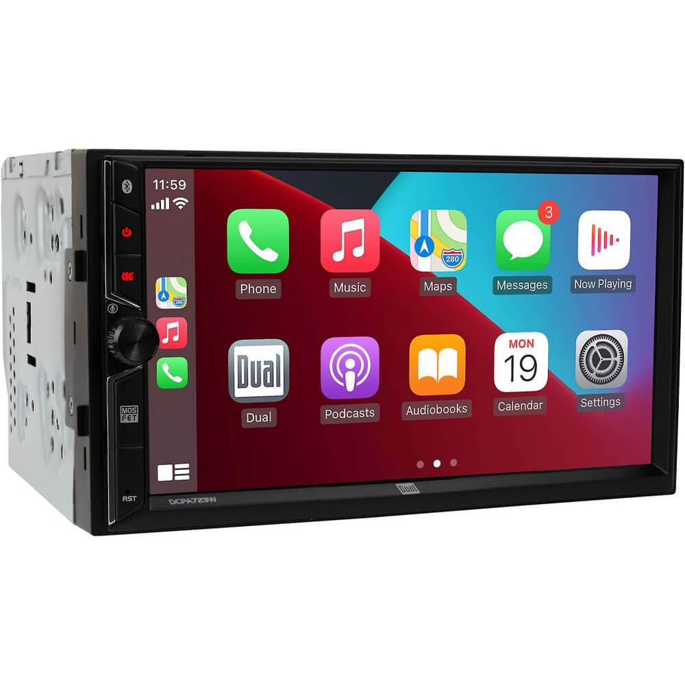 Dual DCPA723W, 7" Touchscreen Double DIN Digital Multimedia Receiver w/ Wireless Apple CarPlay & Android Auto