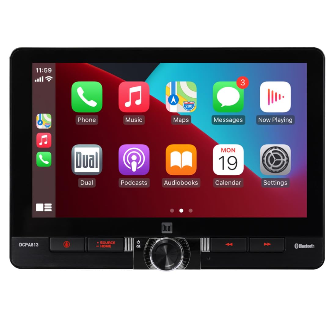 Dual DCPA813, 8" Floating Screen Touchscreen Double DIN Digital Multimedia Receiver w/ Wireless Apple CarPlay & Android Auto