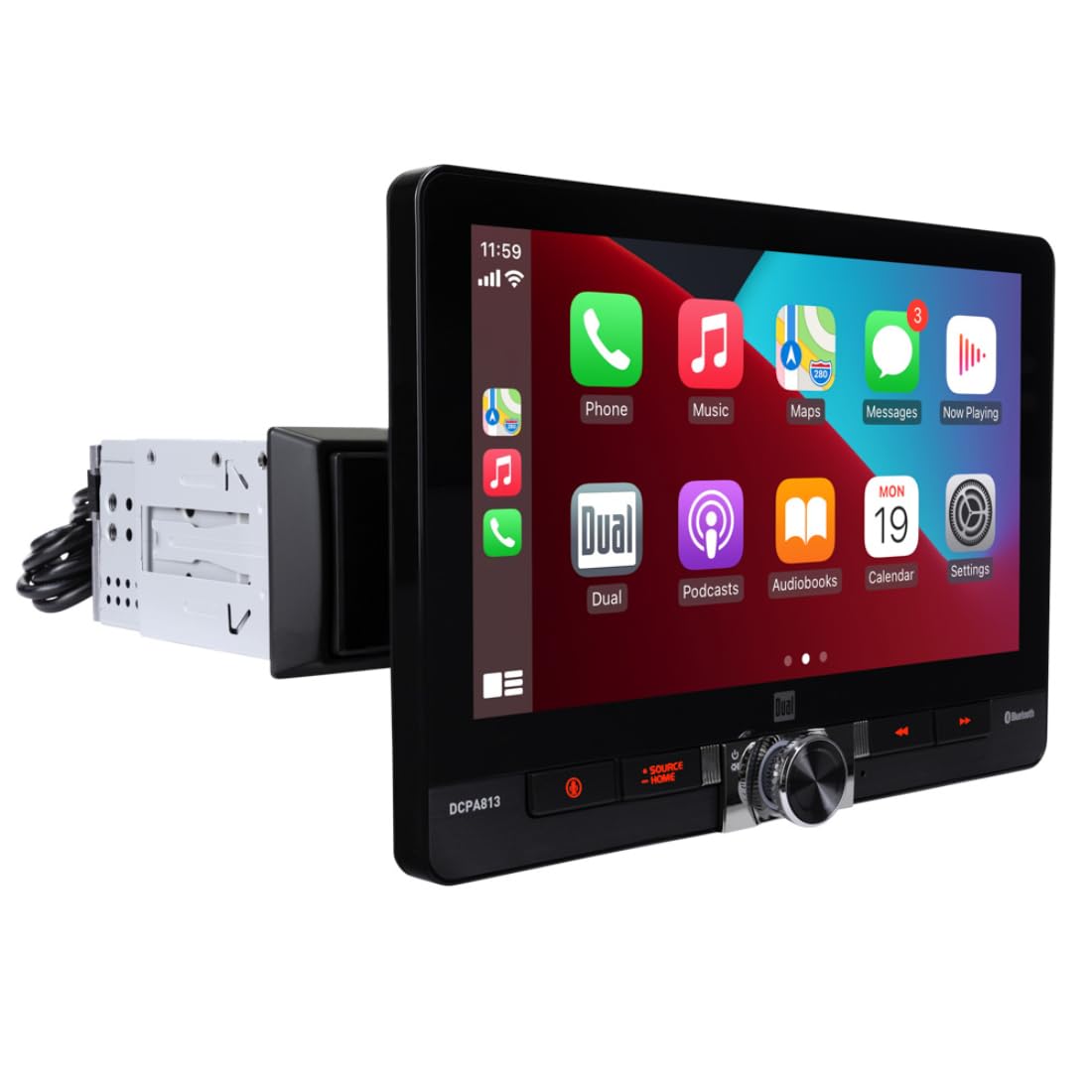 Dual DCPA813, 8" Floating Screen Touchscreen Double DIN Digital Multimedia Receiver w/ Wireless Apple CarPlay & Android Auto