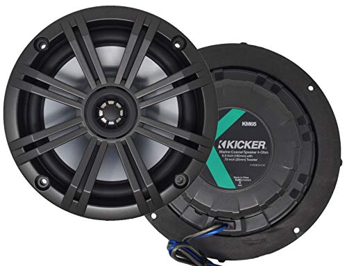 Pair of Kicker 41KM654CW 6.5" 2-Way Coaxial 4-Ohm Marine/Boat Speakers with 3/4 Inch Titanium Waterproof Tweeters - 95 Watts Peak/65 Watts RMS Each Speaker / 390 Watts Peak/130 Watts RMS Per Pair (OB)