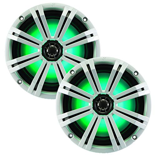 Kicker KM8 8-INCH (200mm) Marine Coaxial Speakerswith 1" tweeters,LED Charcoal and White Grilles,4-OHM (OB)