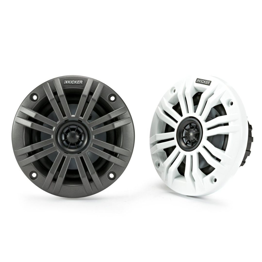 Kicker KM42, KM4 4" Marine Coaxial Speakers With 1/2" Tweeters, Charcoal and White, 2 Ohm (45KM42) (OB)