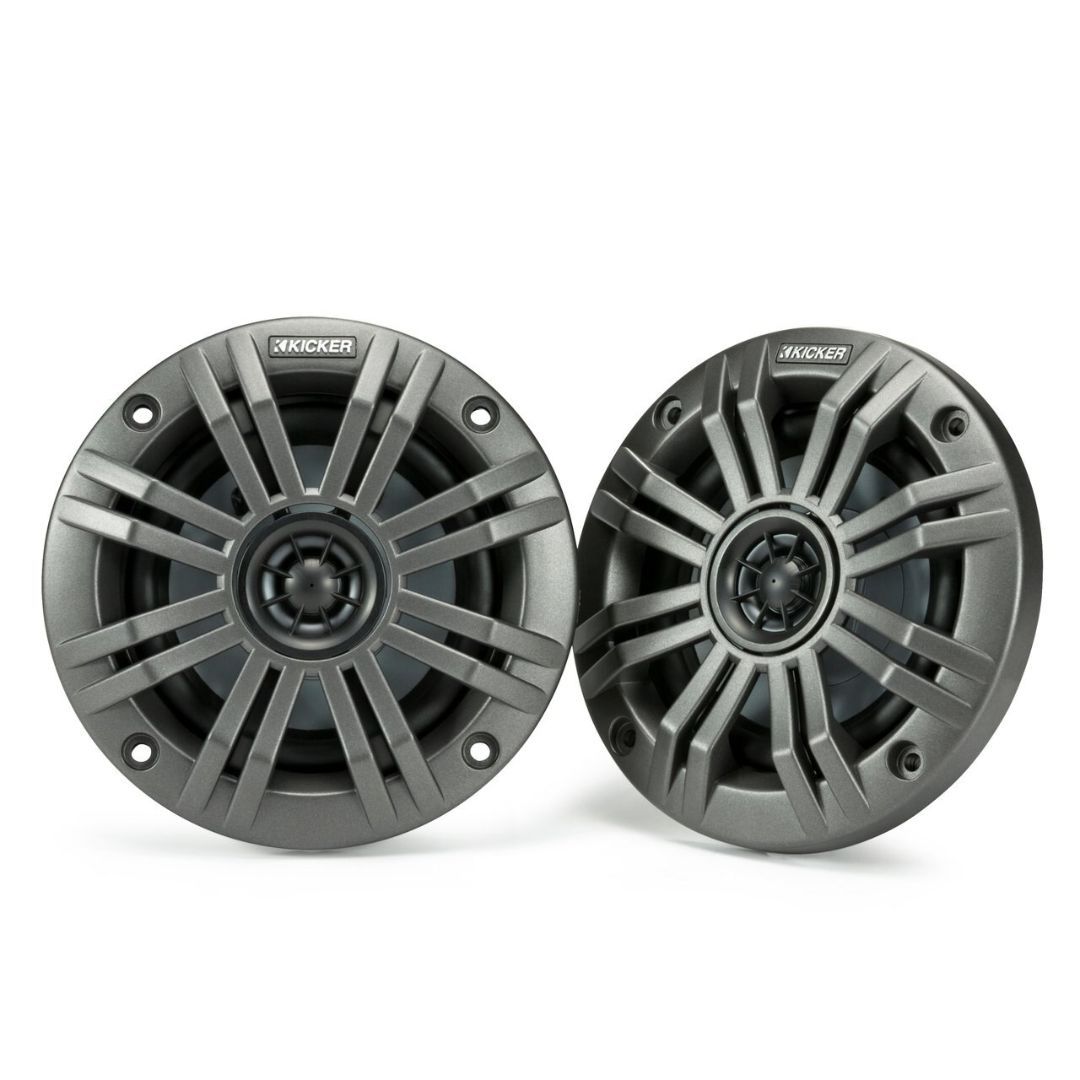 Kicker KM42, KM4 4" Marine Coaxial Speakers With 1/2" Tweeters, Charcoal and White, 2 Ohm (45KM42) (OB)