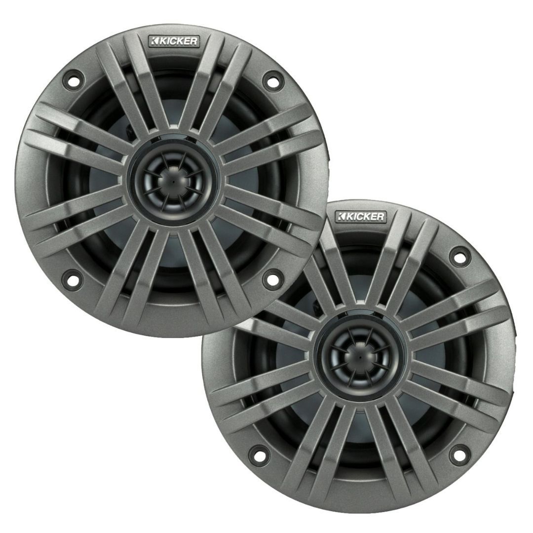 Kicker KM44, KM4 4" Marine Coaxial Speakers w/.5" Tweeters, Charcoal and White,4 Ohm (45KM44) (OB)